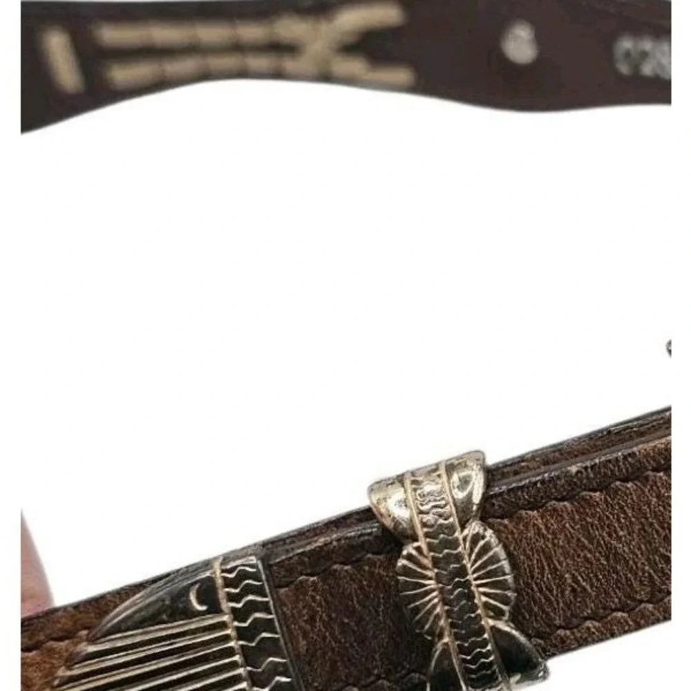 VTG Tex Tan 28872 Brown Leather Western Belt Silver Conchos Braided‎ Inset Sz 28